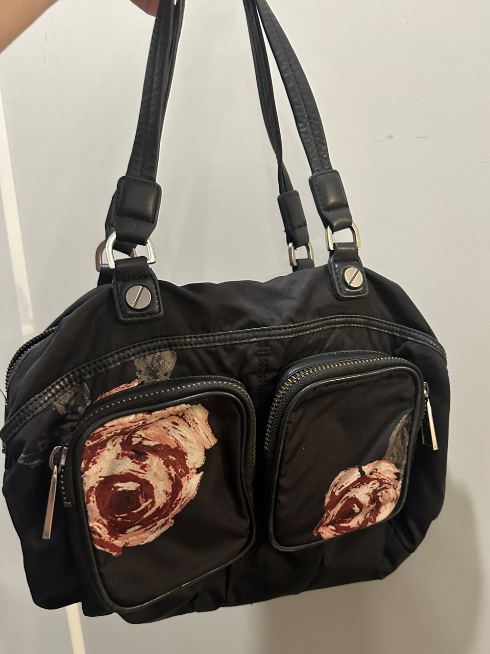 L.A.M.B. Gwen Stefani Black Rose Floral Handbag